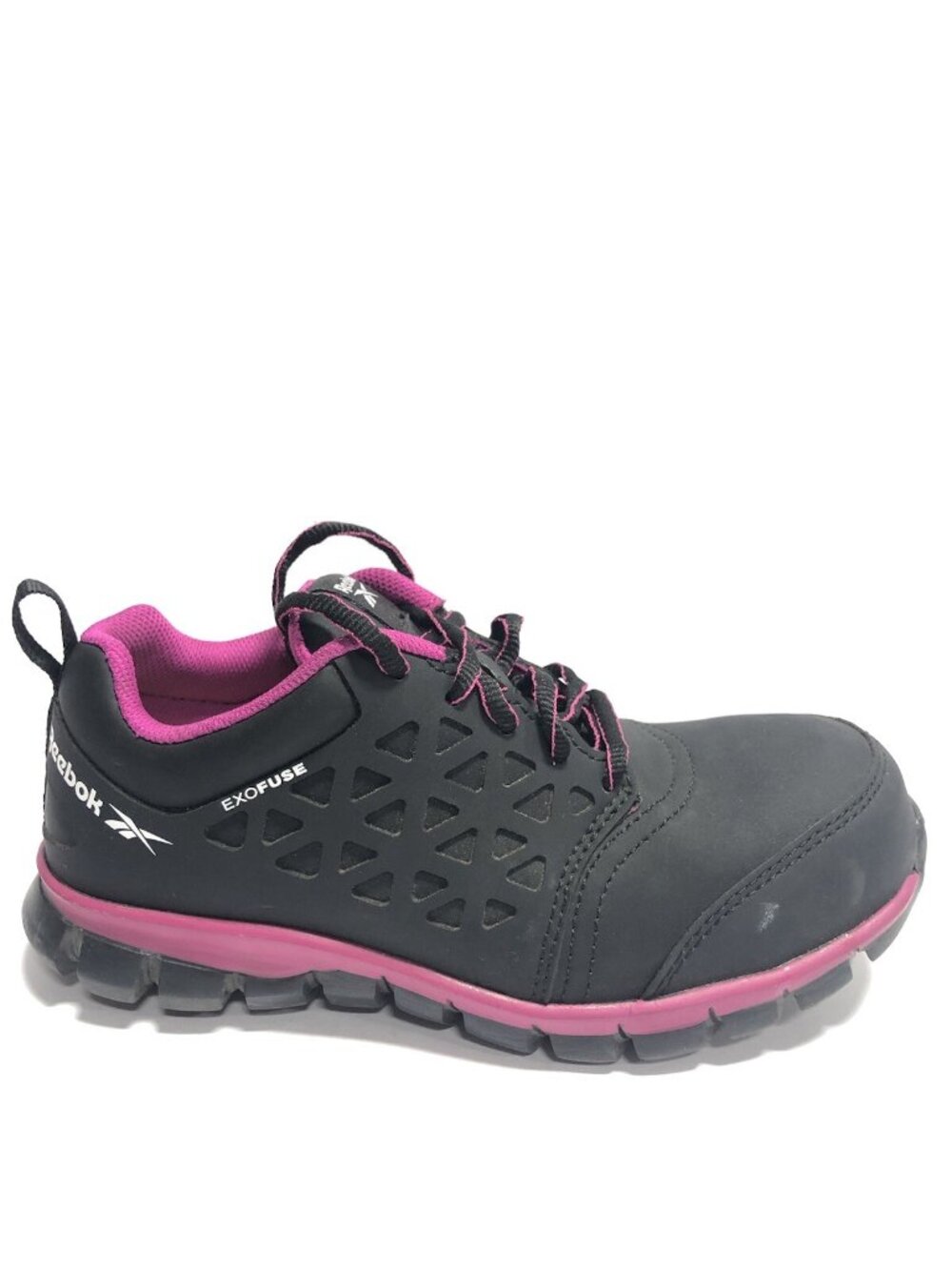 Reebok Women’s Sublite Cushion, Black Composite Toe Sneakers, Size 6M